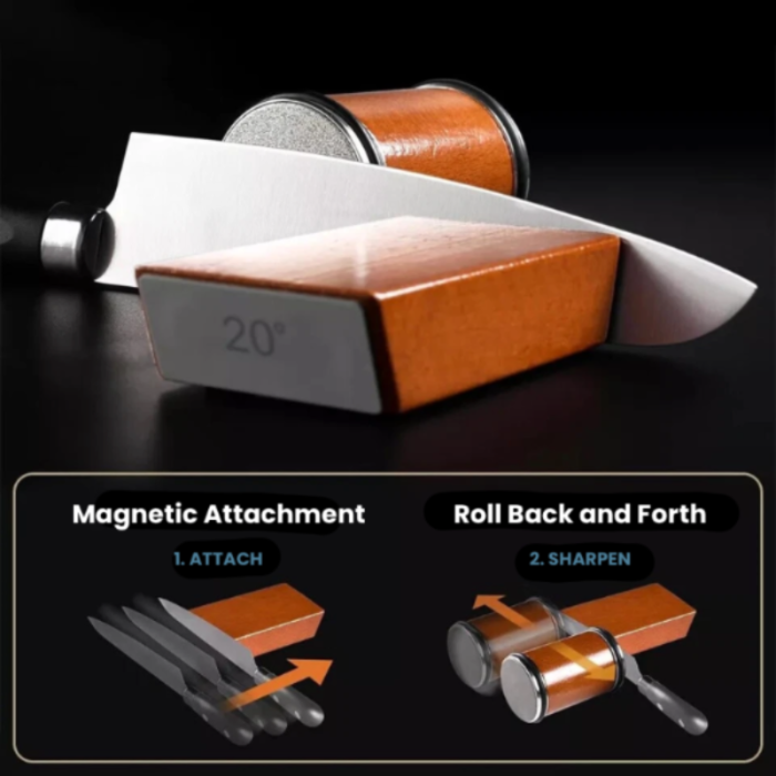 GlideSharp Knife sharpener with magnetic attachment and roll action