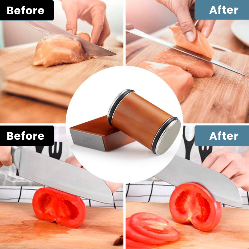 Before and after comparison of using a GlideSharp Knife Sharpener