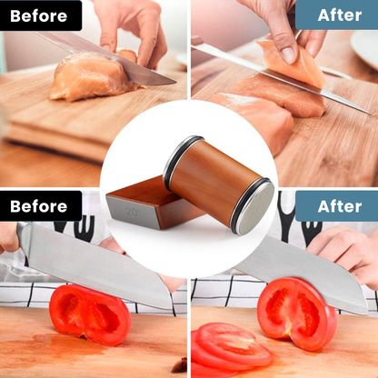 Before and after comparison of using a GlideSharp Knife Sharpener
